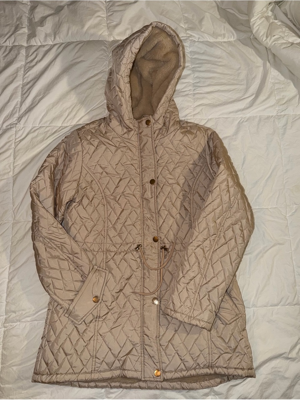Riley & James Quilted Hooded Parka Jacket in Light Beige L
